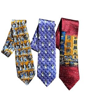 Lot of‎ 3 Vintage Guy Buffet 100% Silk Ties Mediterranean Art Deco Wearable Art